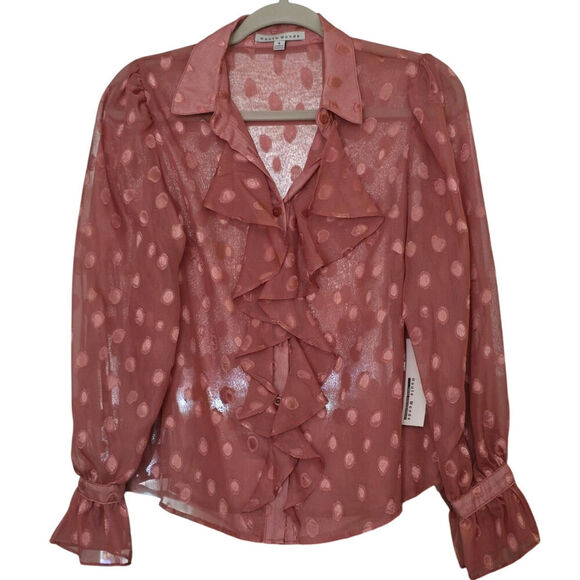Haute Monde Blush Ruffle Button-up Blouse Sz Small - Picture 5 of 8